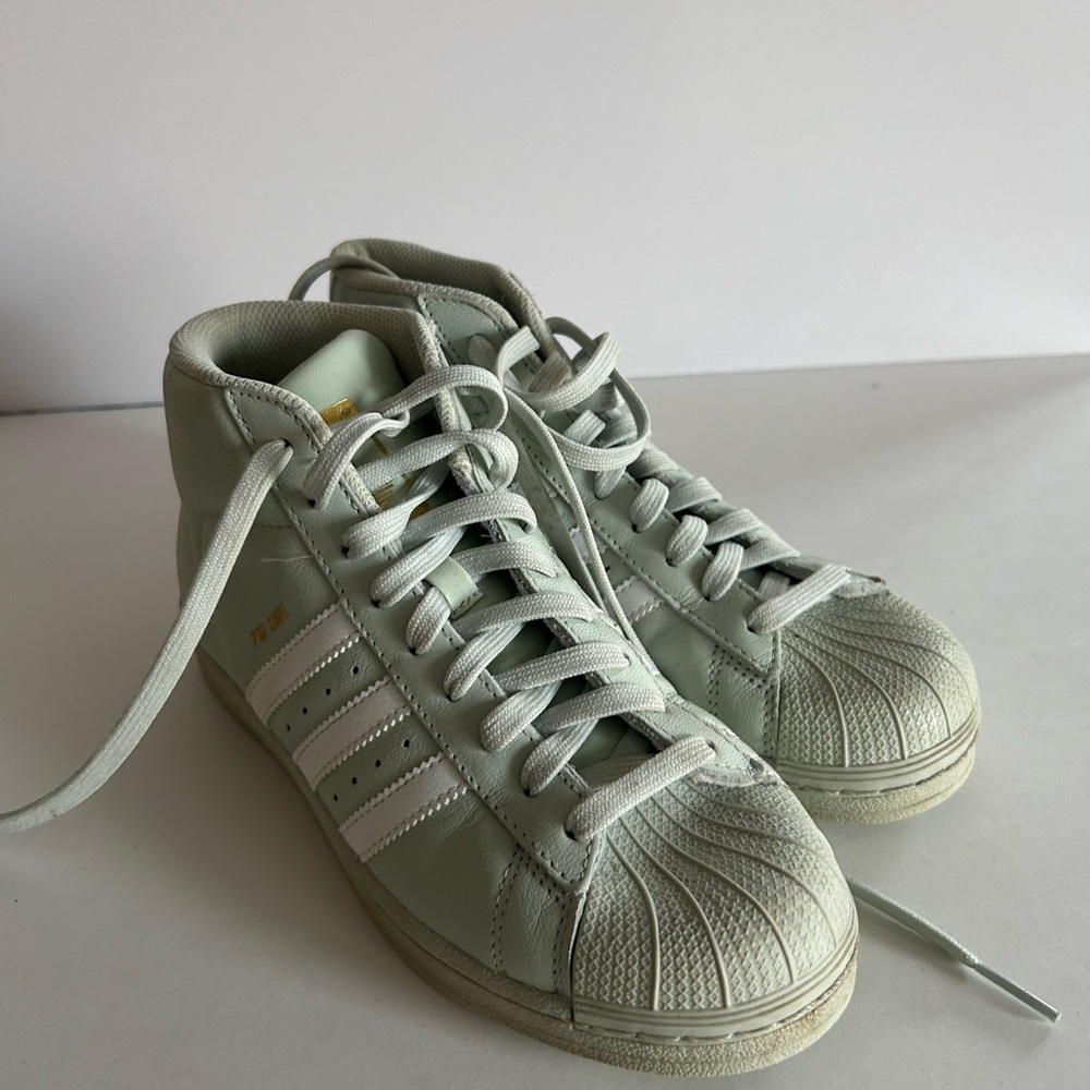 Adidas Originals Pro Model Shell Toe Mint/White/Gold Sneaker Men’s 5 1/2 - Picture 1 of 11